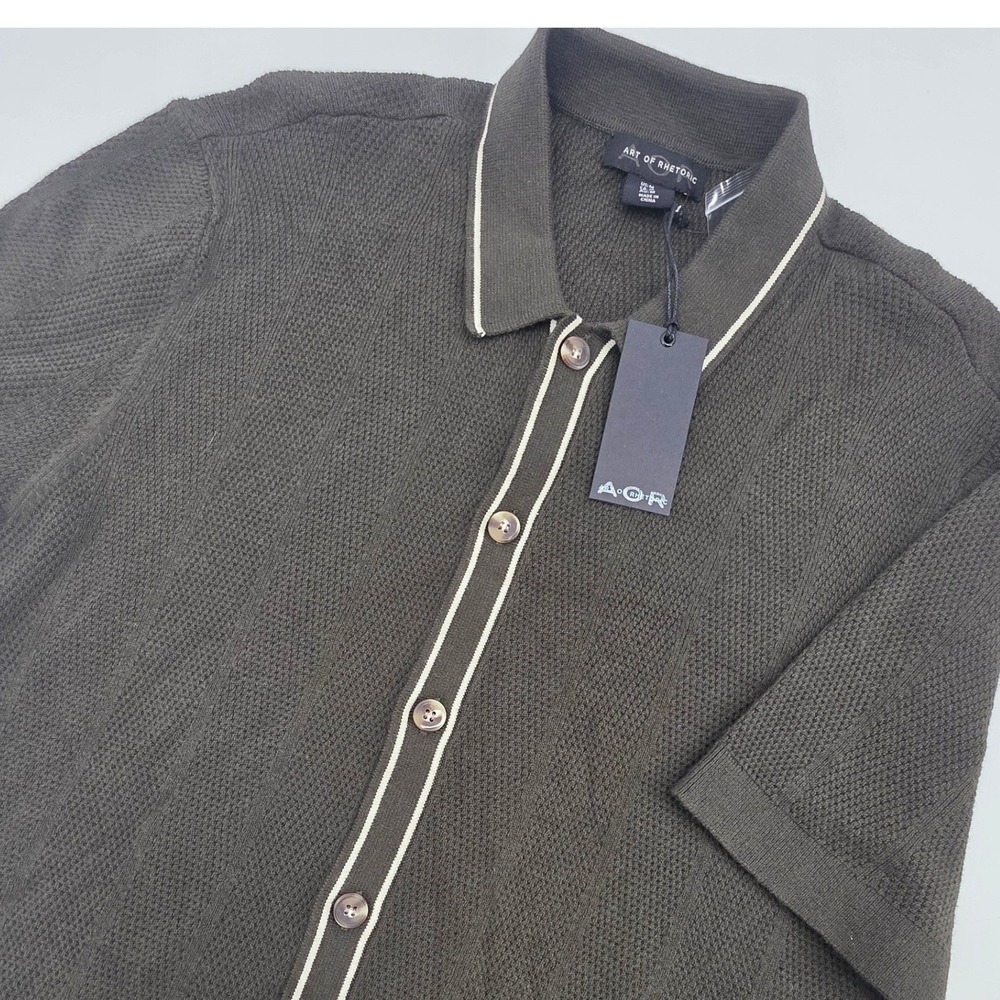 ART OF RHETORIC KNIT BUTTON UP SHORT SLEEVE SHIRT MENS MEDIUM GREEN TEXTURED NWT